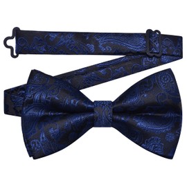 GUSLESON Navy Blue Bow Tie for Men Pre-Tied Adjustable Silk Bowties for Wedding Party (0496-29)
