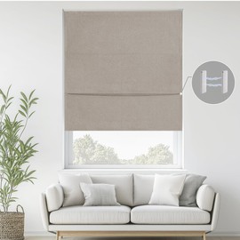 StangH No Drill Cordless Roman Shade for Windows, 100% Blackout Linen Privacy Shade Thermal Insulated Magnetic Window Covering for Bedroom Living Room, Greyish Beige, W 48 x L 72, 1 Panel