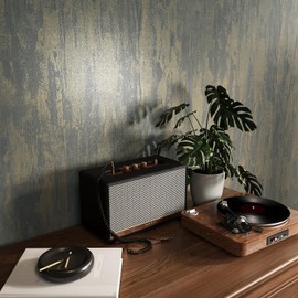 VaryStyle Metallic Navy Blue Gold Concrete Wallpaper Industrial Cement Wallpaper Peel and Stick Textured Faux Concrete Contact Paper Removable Waterproof Vinyl Wrap for Kitchen Bathroom 15.7"x118"