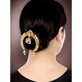Aheli Antique Gold Tone Indian Design Crafted Hair Brooch Pin Jewelry Traditional Wedding Fashion Accessory Gift for Women