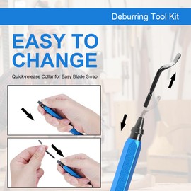 Deburring Tool flintronic Deburring Tool Universal, Metal Handle Hand Deburring Tool with 10 Pieces Replacement Blades, 360° Rotating Blade Cutting Tool for 3D Printer, Plastic, Aluminium