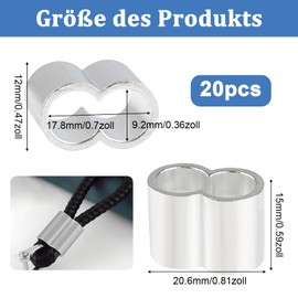 Aluminium Crimping Loop Preformed Choke Clamps Rope Clamp, Pack of 20 8 mm Expander Rope, Press Sleeves Press Clamps Wire Rope Choke Clamps for Trailers, Tarpaulin Rope, Rope Clamps, Crimp Sleeves