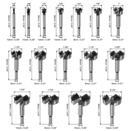 HARFINGTON 16pcs Forstner Bit Set 3/8"-1-5/8" Dia. Round Shank High Speed Steel Metric Forstner Drill Bits for Wood, Flat Wing Woodworking Hinge Drilling Tool Kits for Wood Plastic Plywood
