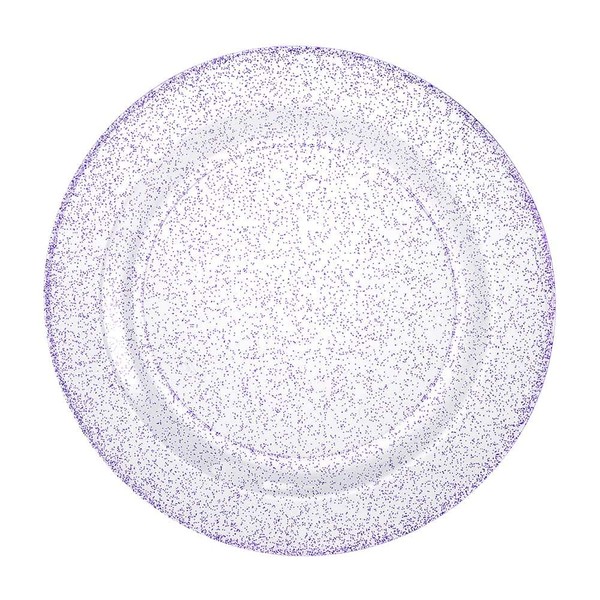 Lillian Collection Purple Glitter Plastic Dinner Plates - 9", Transparent, 10 Pcs