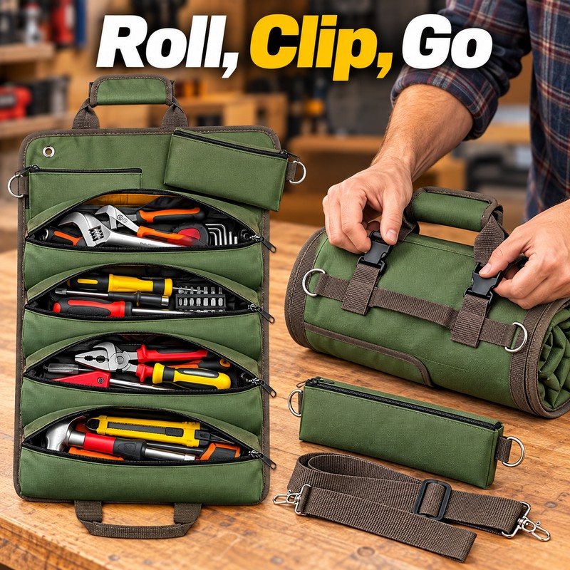 Heavy-Duty Roll-Up Tool Bag – Portable Oxford Fabric Tool Organizer