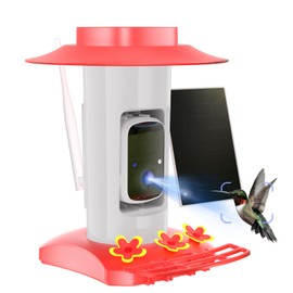 Hummingbird Feeder with Camera Outdoor, SV3C Hanging Bird Feeder with Ant Moat & Bee-Proof, HD 2K Solar Powered, AI Bird Identify, Instant App Alerts, Auto Capture, Hummingbird Lover Gifts, 21oz, Red