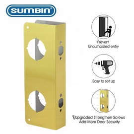 SUMBIN Door Guard Reinforcer, Add Extra Security to Your Home and Prevent Unauthorized Entry, Fit 2-3/8 Doorthick with 5-1/2 Door Hole, Repair Doors with Satin Brass Finish