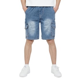 CAMLAKEE - Pantalones cortos elásticos para niños con cintura elástica, pantalones cortos de sarga para verano, Azul (Denim), 6-7 Años
