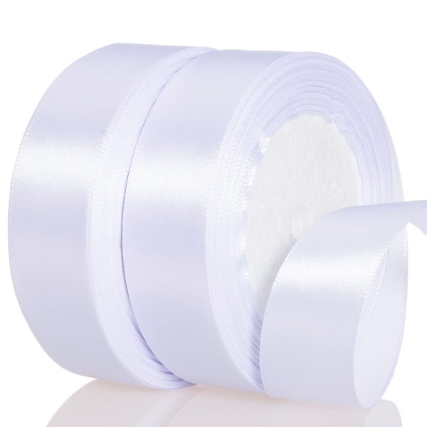 ATRBB 50 Yards 1 Inch White Satin Ribbon Perfect for Wedding,Handmade Bows and Gift Wrapping,25 Yards/Roll x 2 Rolls
