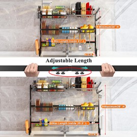 ADBIU Over Sink Dish Drying Rack (Expandable Height/Length) Snap-On Design Large Dish Drainer Storage Counter Organizer 32-40L x 12W x 34-38H (inches)