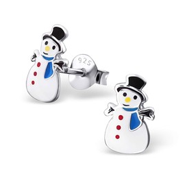 Monkimau Girls' Snowman Stud Earrings 925 Sterling Silver, Sterling Silver, silver
