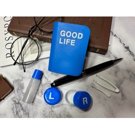 Contact Lens Case Kit, Color Book Cute Eye Contact Lens case with remover tool, Portable contact lens travel storage kit with mirror, container, tweezer, holder, contact lens solution bottle (Blue)