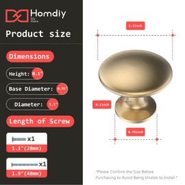 homdiy Champagne Bronze Cabinet Knobs Kitchen Drawer Knobs, 30 Pack Cabinet Hardware Zinc Alloy Pulls for Dresser Drawer Cupboard