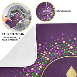 YETTASBIN Mardi Gras Dish Drying Mat for Kitchen Counter, Super Absorbent Reversible Dish Drainer Rack Pad Coffee Bar Mat, 16 x 18 Inch