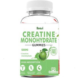 Creatine Monohydrate Gummies 5g,Sugar Free Pre Workout Gummies for Women&Men,Creatine Supplement Chews for Muscle Strength,Muscle Builder,Energy Boost,Green Apple