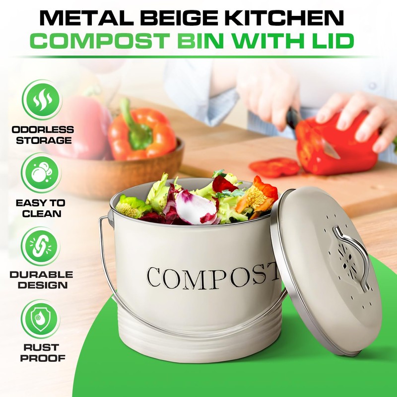 Plexon Countertop Compost Bin Kitchen, Kitchen Compost Bin 1.3 Gallon,
