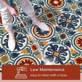 Well Woven Audun Blue Southwestern Geometric Indoor/Outdoor High-Low Pile Runner 2'7" x 9'10"