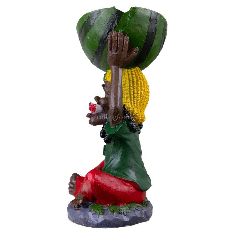 8" Medium Rasta Jamaican Man Holding Bowl Polyresin Ashtray Decoration