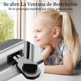 Seguro Para Ventanas Corredizas, 8 pcs Bloqueo de Puerta y Ventana Corrediza sin perforar, Topes Seguridad Ventanas Ajustables Con Protección y Infantil Antirrobo (8, Negro)