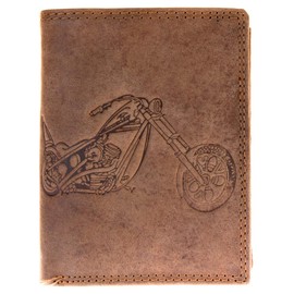 FLW-Wild Genuine Leather Wallet Without Fabric Lining (made just from a cowhide) with a Motorbike
