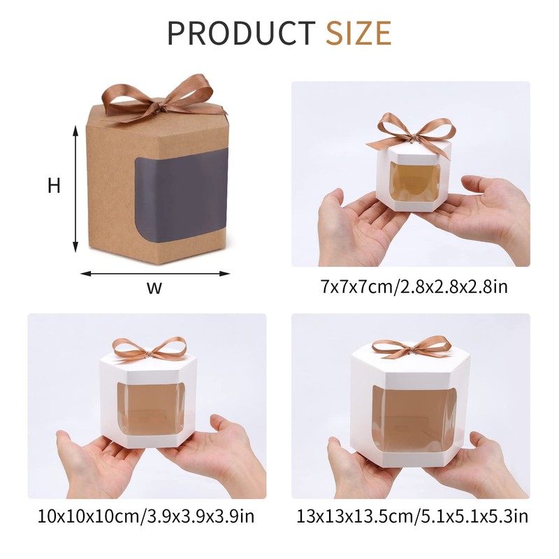 24 gift boxes with display windows, hexagonal paper boxes with