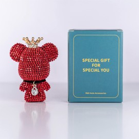 Cute Car Accessories, Bling Crystal Bear Car Air Freshener With Vent Clip,Rhinestone Aesthetic Car Decor Interior Decoration (RED)