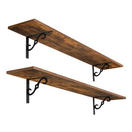 DINZI LVJ Long Wall Shelves, 47.3 Inch Large Floating Shelves Set of 2, Wide Display Shelf Wall Mounted with Brackets, Easy Hanging for Living Room, Toilet, Office, Bedroom, Rustic Brown