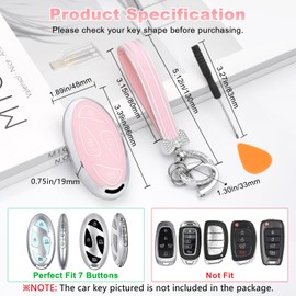 PIFOOG Key Fob Cover Fit for Hyundai 2024 2025 Kona Tucson Sonata Ioniq 6 5 Santa Fe 7 Button Pink Car Keys Case Shell Bling Keychain Full Protector Covers Accessories Girly Women Cute TPU
