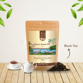 Tea Leaf & Co. Assam CTC Black Tea Rich and Aromatic Loose Leaf, (100gm/3.52oz), Strong Black Tea, 50 Serving/Pack, 100% Black Tea, Low Caffeine