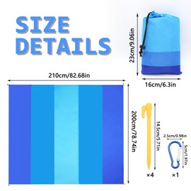 Kujinova Picnic Blanket, Beach Mat, Waterproof, Picnic Blanket, Waterproof, 210 x 200 cm Waterproof Blanket, Colour Gradient Blue, for Beach, Camping, Picnic and Outdoor Activities