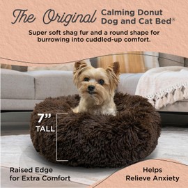 Best Friends by Sheri The Original Calming Donut Dog and Cat Bed in Shag Fur, Dark Brown, Extra Small, 18x18