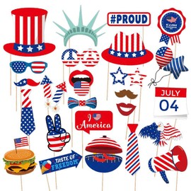 mdgfge 25 Pcs 4th of July Independence Day Patriotic Photo Booth Props Labor Day Party Favors Photobooth Props Kit Decorations for Veterans Day Memorial Day Party Selfie DIY Props Supplies