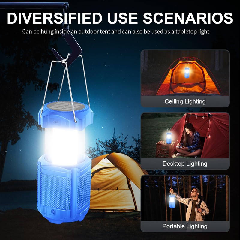 Camping Lantern 5000mAh Solar Hand Crank Telescopic LED Flashlight Portable