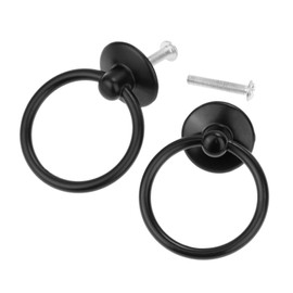 Dophee 2Pcs Metal Ring Drop Pull Handle Black Single Hole for Cabinet Drawer Bin Wardrobe with Screws-0.98"x2.05