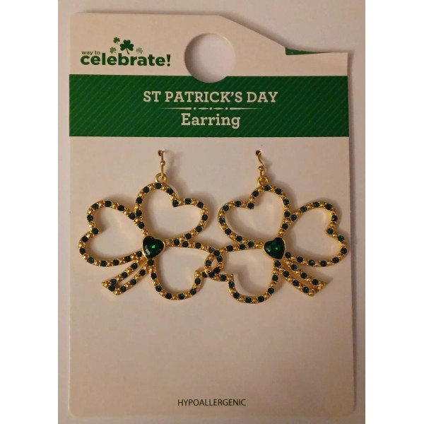 St. Patrick's Day Pierced Earrings 3 Leaf Clover | Gold