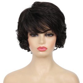 Kaneles Short Curly Wavy Black Wigs for Women Heat Resistant Synthetic Full Head Hair Costume Wig Natural Looking