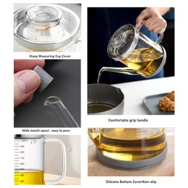 Gravy Fat Separator,1000ML Transparent Heat Resistant Glassware and Cover,with Stainless Steel Strainer,Silicone Bottom Cover and Stopper,
