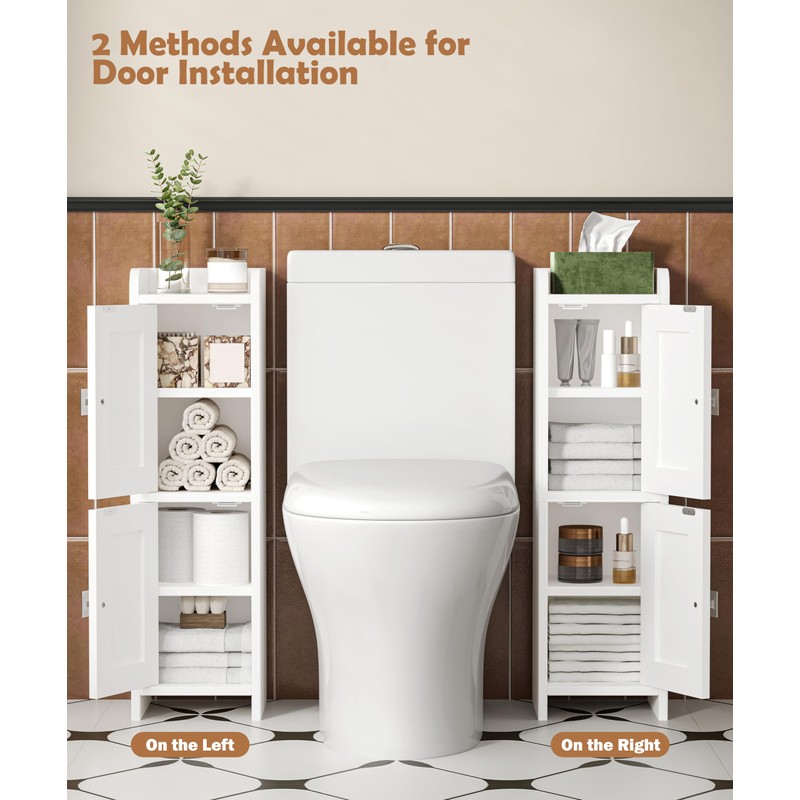 Akxomel Small Bathroom Cabinet with 2 Doors, Narrow Toilet Paper