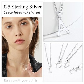 SILVERCUTE A to Z Letter Chain 925 Silver Initial Pendant Necklace Alphabet Initial Letter Clavicle Chain Minimalist Jewellery Accessory for Women Girls, Sterling Silver