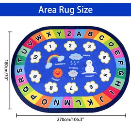 USTIDE Large Oval Kids Rug - 6x9Ft ABC Alphabet Numbers Weather Learning Non-Slip Play Mat for Bedroom/Playroom Decor