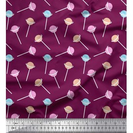 Soimoi Pink Viscose Chiffon Fabric Lollipop Kids Print Fabric by The Yard 42 Inch Wide