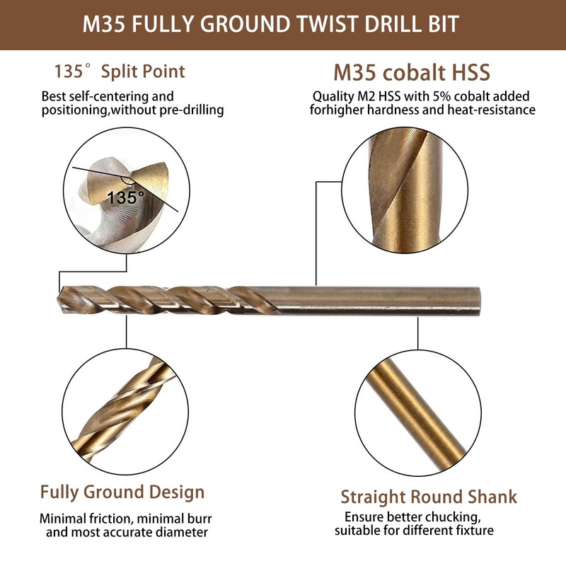 JOVANT 10 pieces 13/64 inch (5.2 mm) cobalt drill bit,