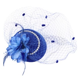 Fascinator Hat,Pillbox Hat for Women,Kentucky Derby Hat for Women,Tea Party Hat,Feather Flower Pearls Hair Clip Headwear Veil