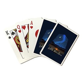 White Mountains, New Hampshire - Camping Scene - Tent and Night Sky - Mid-Century Style - Contour 107967 (Playing Card Deck - 52 Card Poker Size with Jokers)