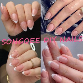 240 Piece Press On Nails Tips Set - French False Nails for Sticking with Cuticle Care Oil Pen (Oval French DMC01, Normal)