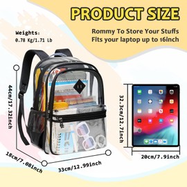 ASKSKY Clear Backpack for School, Thriple Compartments Heavy Duty Clear Bookbag PVC Transparent Backpack See Through Backpack for Boys Girls Women Men for Stadium Events College Work,Black