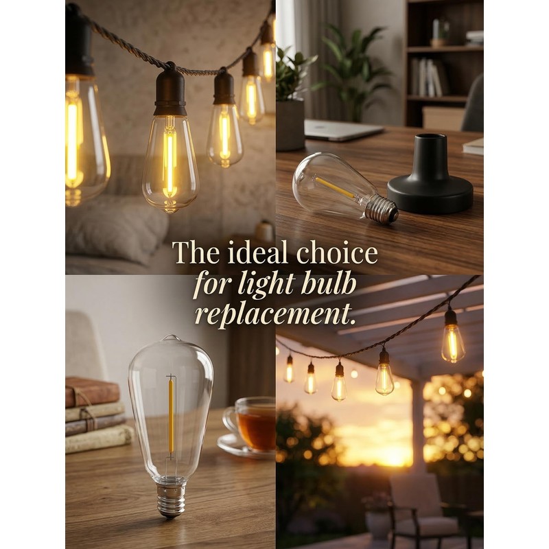 ST38 E12 LED Replacement Bulbs for Outdoor String Lights, 25