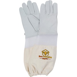 Goatskin Beekeeping Gloves (Medium) for Men and Women Elastic Sting Proof Canvas Cuffs Ventilated for Comfort Goat Skin Leather Apiary Bee Gloves Ideal for Professional or Beginning Beekeeper