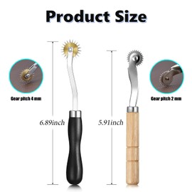 Tracing Wheel Sewing Tools, Perfect Leather Paper Cloth Multifunctional Pattern Notcher, Tracing Wheel Sewing Tools Needle Point Tracing Wheel Leather Paper Cloth Sewing Overstitch Wheel Tool Serrated Tracing Wheel with Wooden Handle for Leather Edges (2