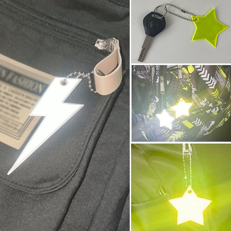 Moeagel Reflective Pendant, Reflective Keychain, Star, Lightning, 2 Types, Reflective